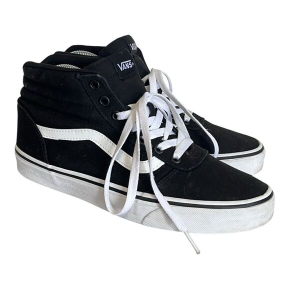 Vans | Women’s Ward Hi Top Black White Lace Up Sneakers Shoes 9 - Picture 2 of 10